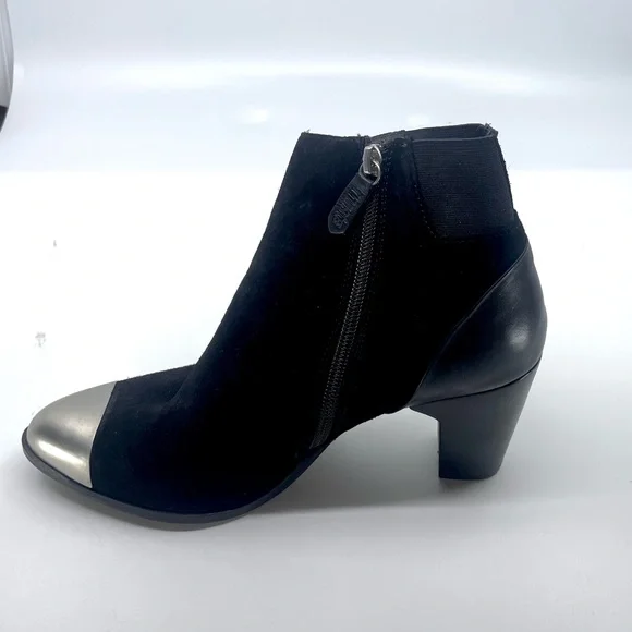Black Suede Heeled Boots with Silver Metallic Toe Cap - Picture 5 of 9